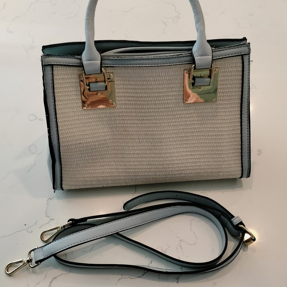 Elegant White and Light Blue Women's Handbag